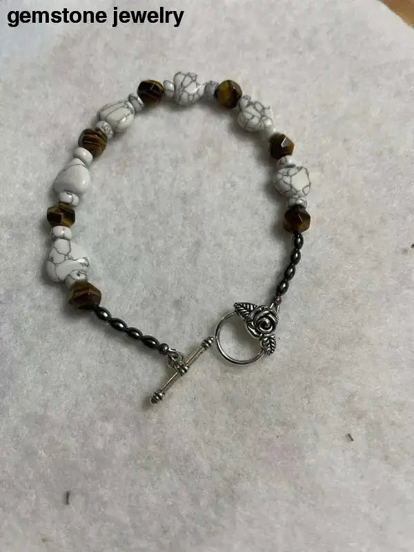 White Howlite Bracelet with Brown Beads in Gemstone Design - Bec Sue Jewelry Shop