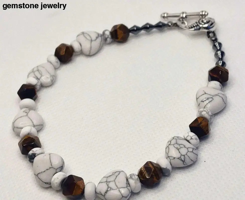 White Howlite Bracelet with Brown Beads in Gemstone Design - Bec Sue Jewelry Shop
