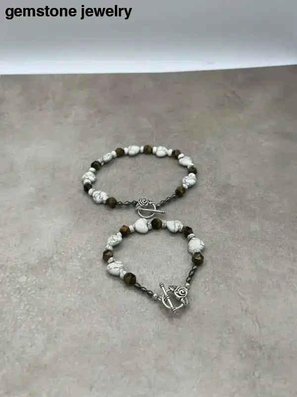 White Howlite Bracelet with Brown Beads in Gemstone Design - Bec Sue Jewelry Shop