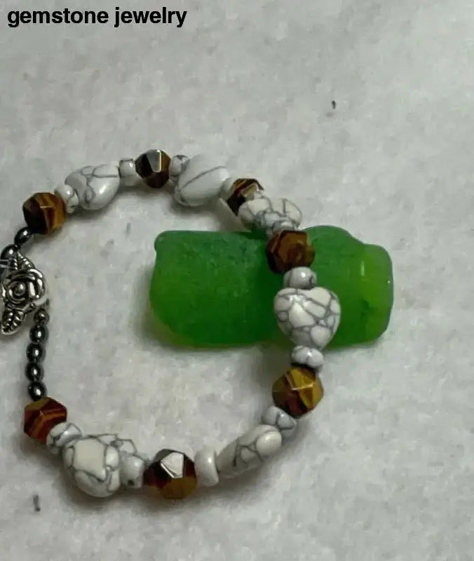 White Howlite Bracelet with Brown Beads in Gemstone Design - Bec Sue Jewelry Shop