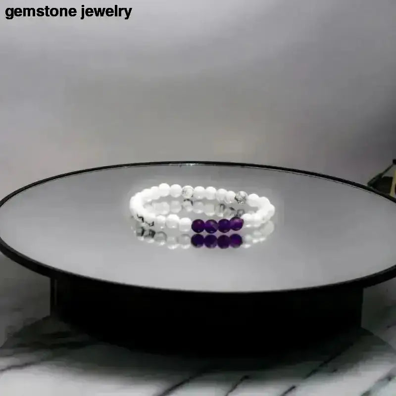 White Howlite Bracelet with Purple 6mm Gemstone Beads Exuding Elegance - Bec Sue Jewelry Shop