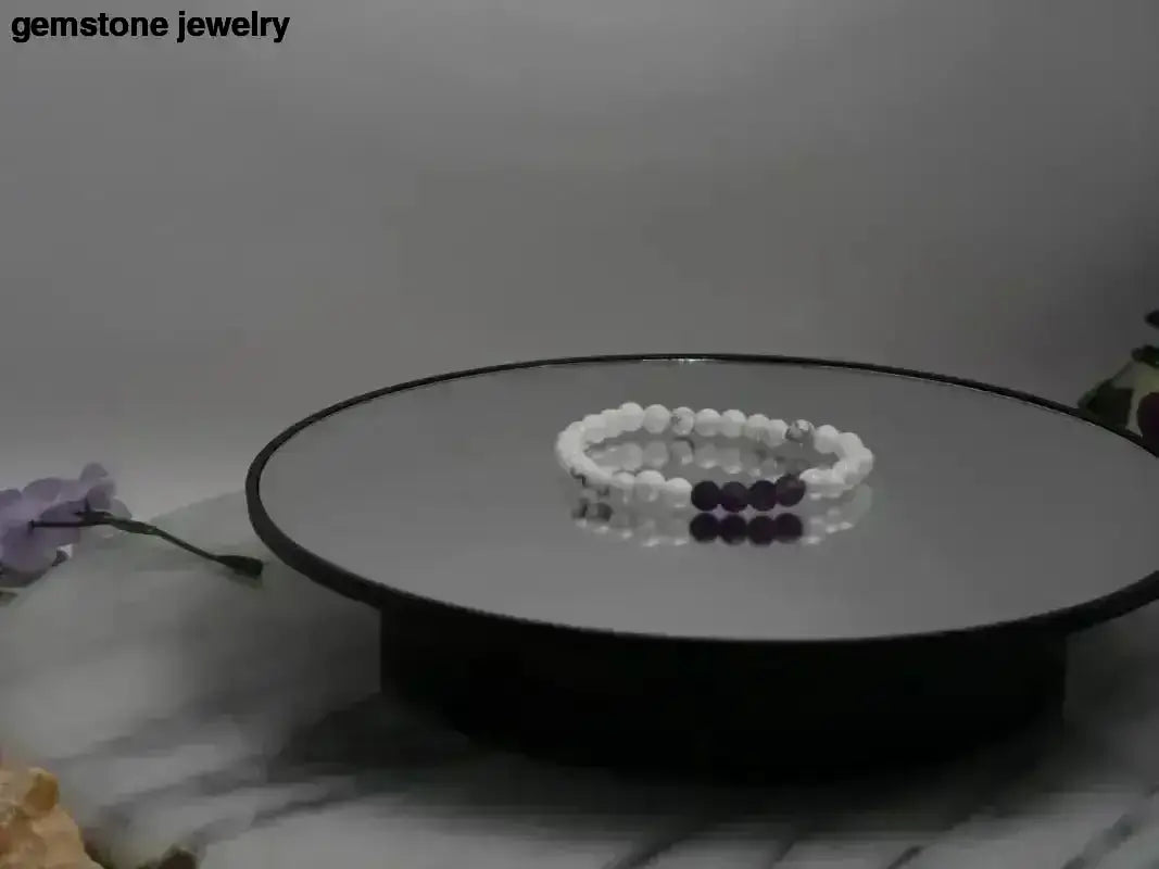 White Howlite Bracelet with Purple 6mm Gemstone Beads Exuding Elegance - Bec Sue Jewelry Shop