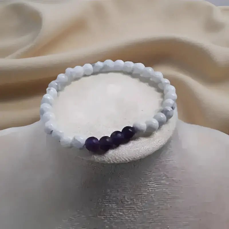White Howlite Bracelet with Purple 6mm Gemstone Beads Exuding Elegance - Bec Sue Jewelry Shop