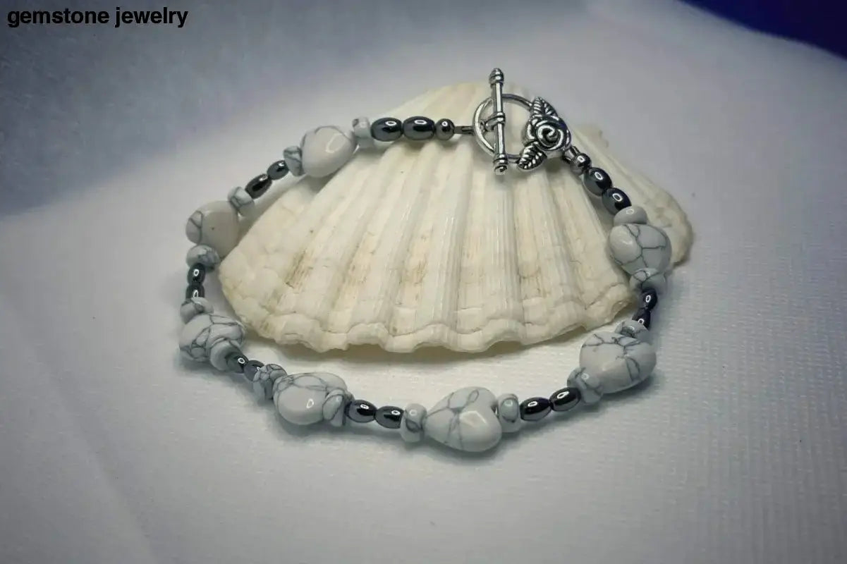 White Howlite Rondelle Bracelet in White and Gray Gemstone - Bec Sue Jewelry Shop