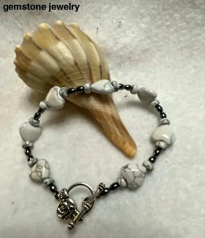 White Howlite Rondelle Bracelet in White and Gray Gemstone - Bec Sue Jewelry Shop