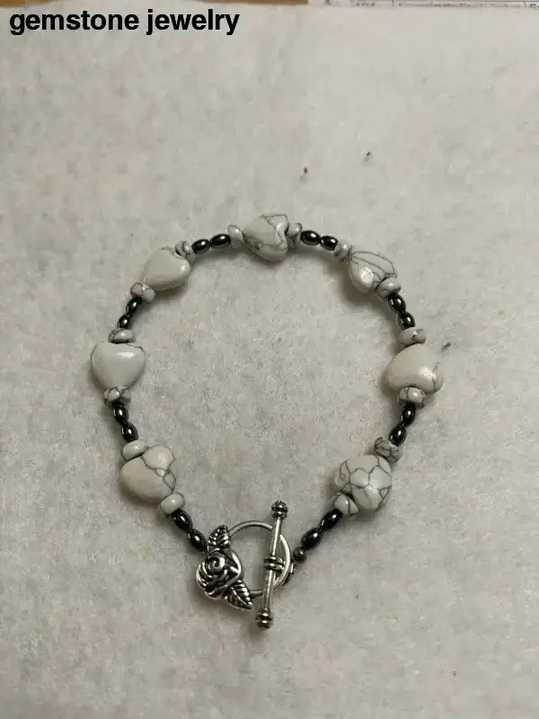 White Howlite Rondelle Bracelet in White and Gray Gemstone - Bec Sue Jewelry Shop