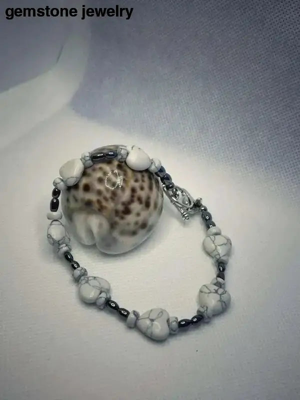 White Howlite Rondelle Bracelet in White and Gray Gemstone - Bec Sue Jewelry Shop