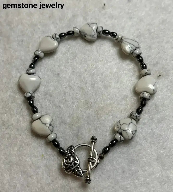 White Howlite Rondelle Bracelet in White and Gray Gemstone - Bec Sue Jewelry Shop