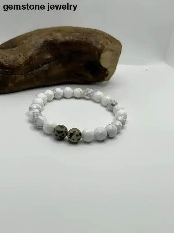 White Howlite Stretch Beaded Gemstone Bracelet - Bec Sue Jewelry Shop
