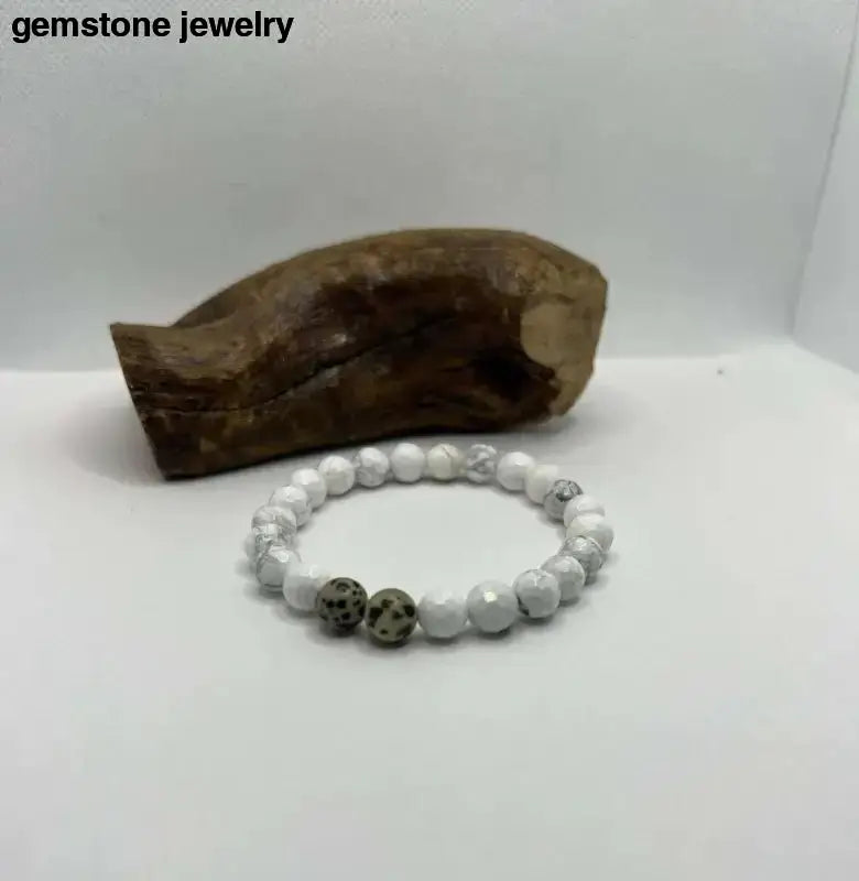 White Howlite Stretch Beaded Gemstone Bracelet - Bec Sue Jewelry Shop