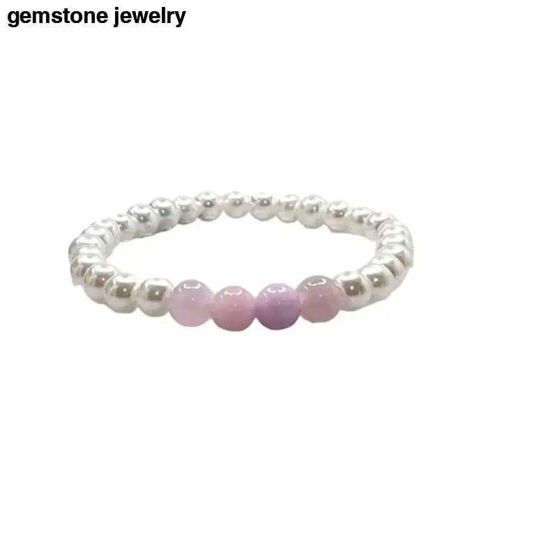White Pearl Glass and Pink Gemstone Bracelet - Bec Sue Jewelry Shop