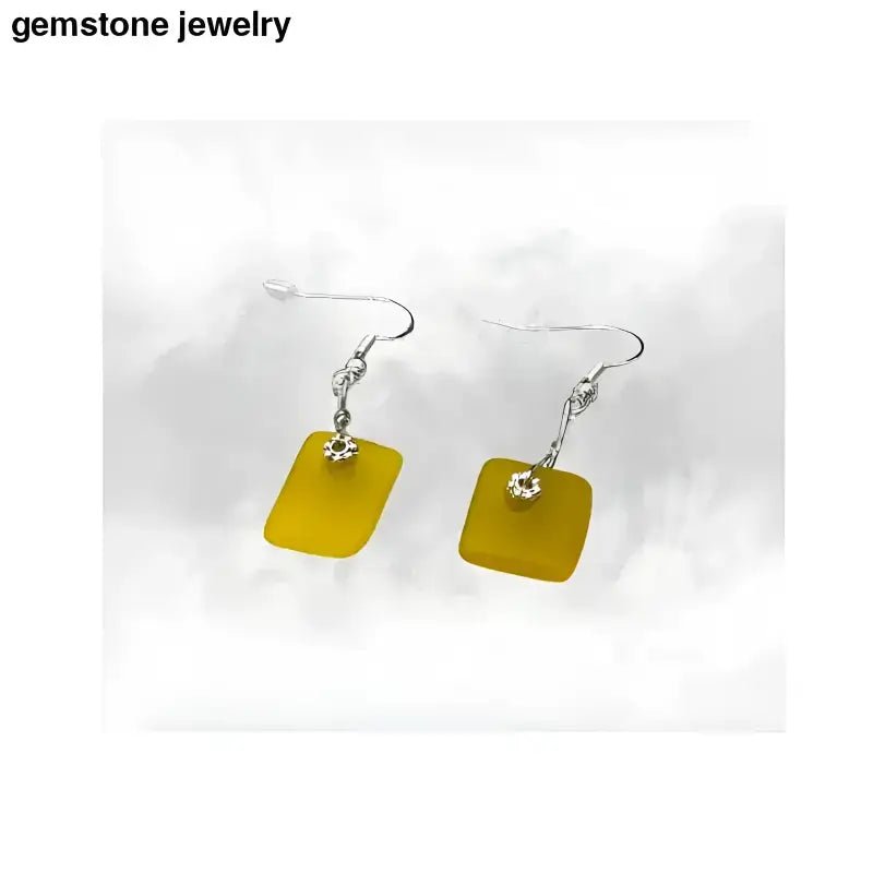 Yellow Dangling Glass Earrings with Elegant Gemstone Accent - Bec Sue Jewelry Shop
